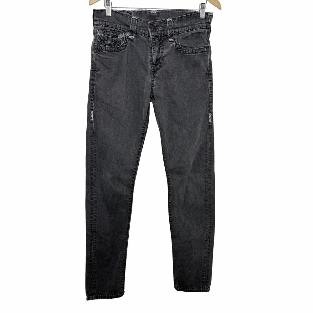 True Religion Geno W Flap Super T Jeans Mens 30x32 Black Straight Leg Distressed